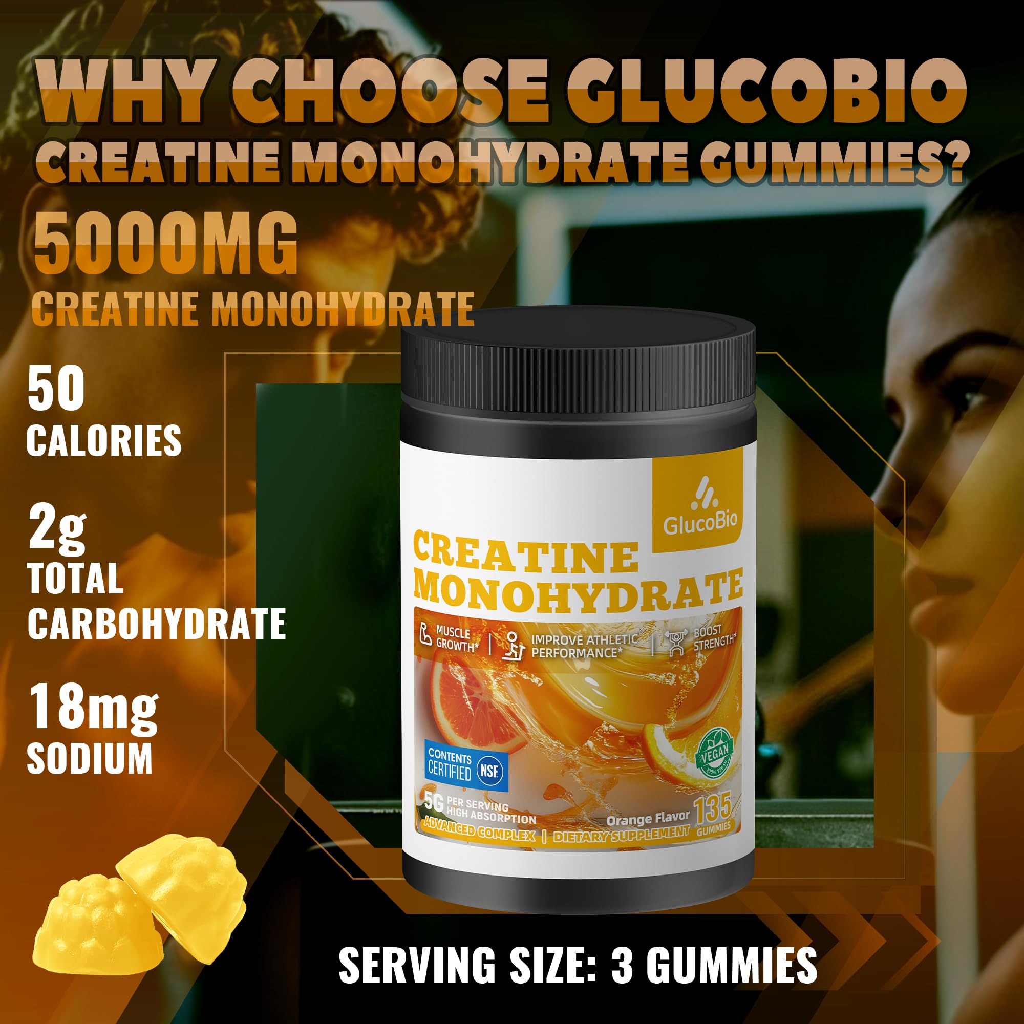 GlucoBio gomitas sabor naranja ilustradas, atractivo y refrescante