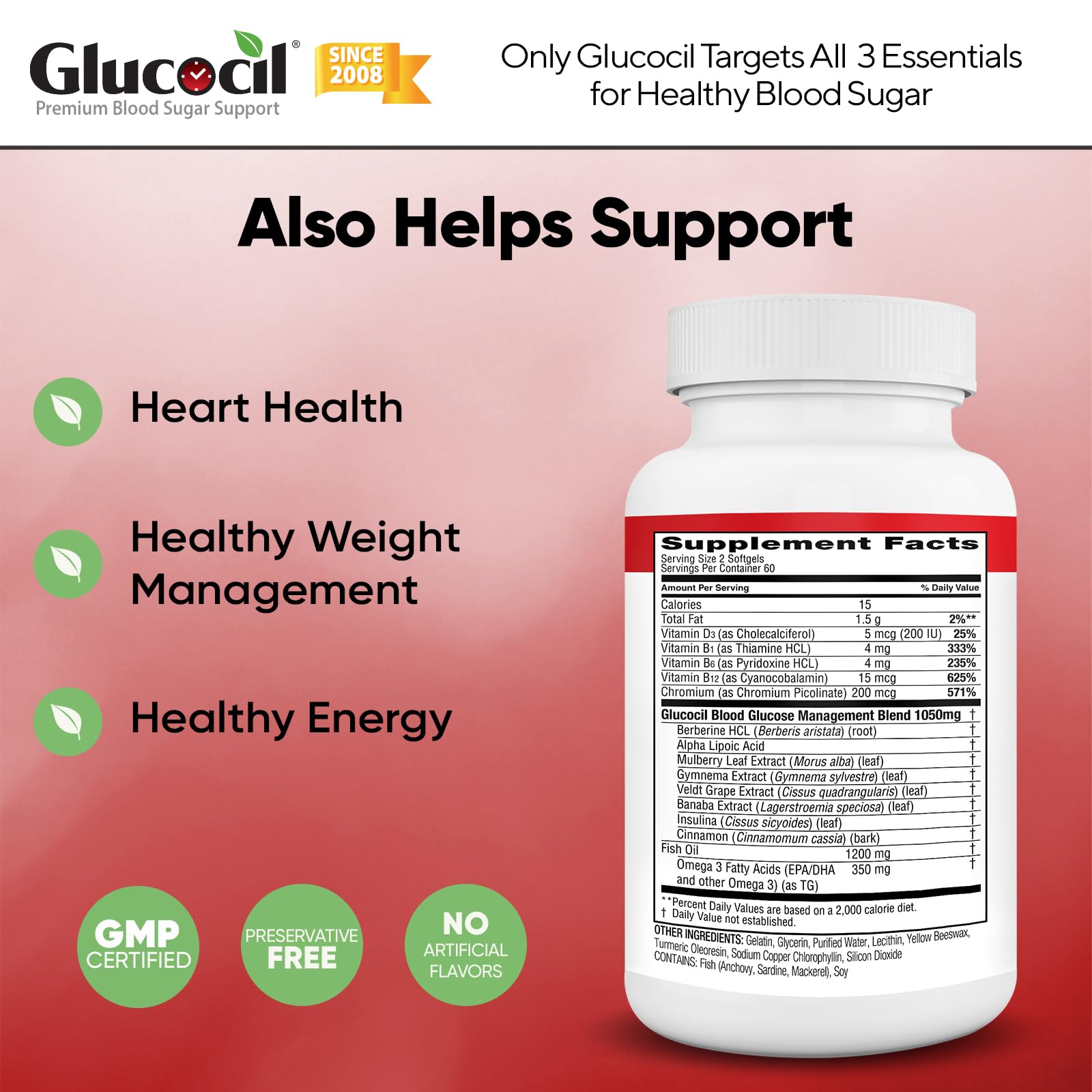 Softgels Glucocil en la mano para comparar tamaño y facilidad de toma