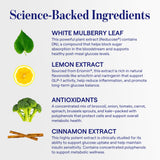 Glucose Revolution ingredientes naturales cerca destacando hoja de morera y polifenoles