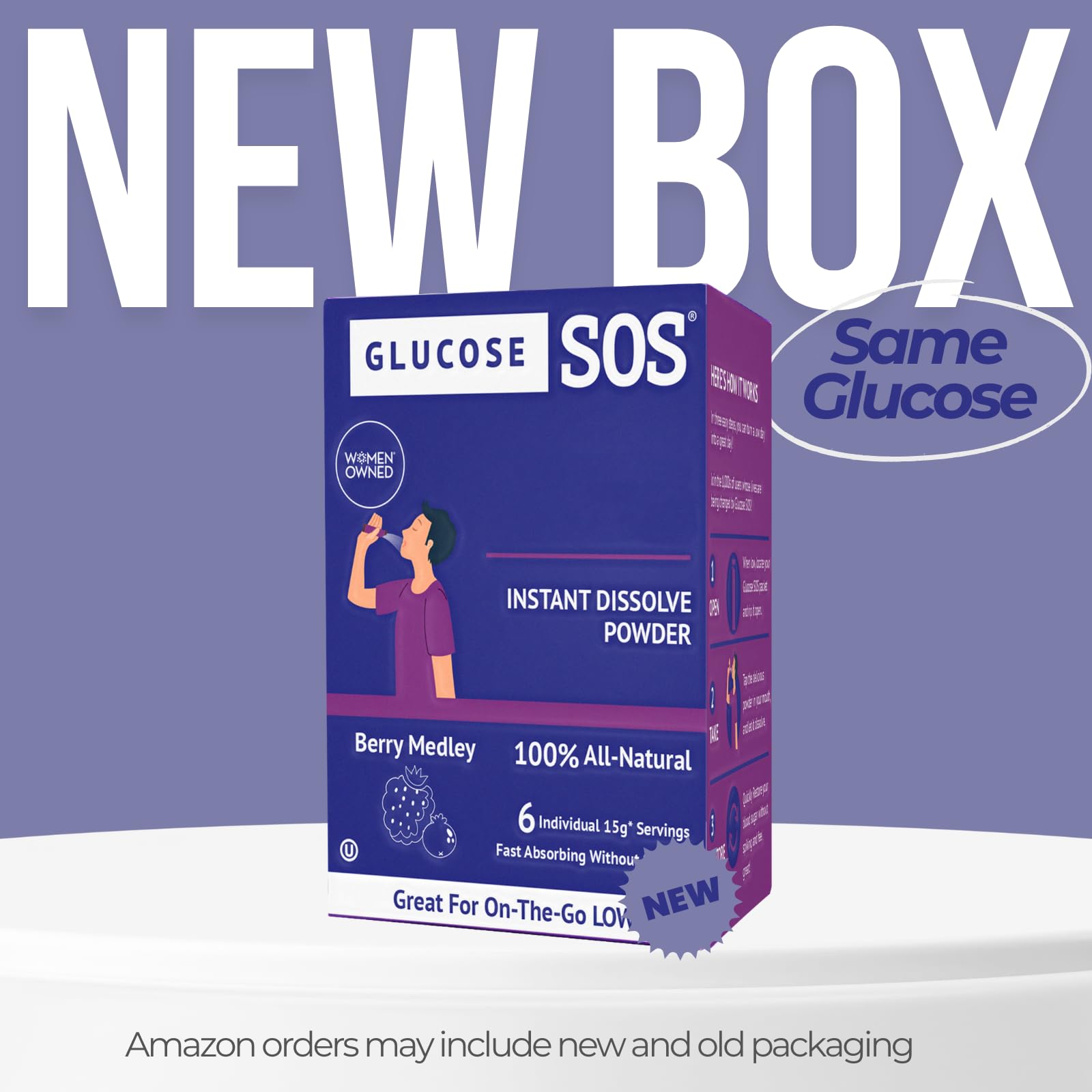 Glucose SOS sobre abierto listo para usar sin agua, práctico