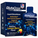 GlutaDose vial frontal mostrando embalaje claro y beneficio de conveniencia