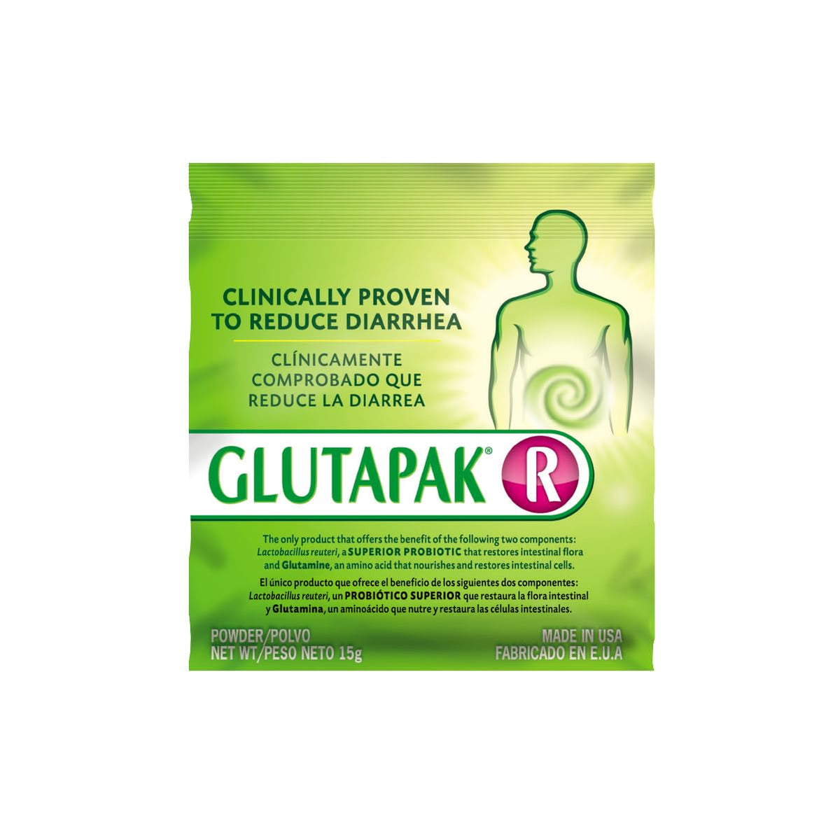 Glutapak sobre frontal mostrando diseño y facilidad de uso para apoyo digestivo