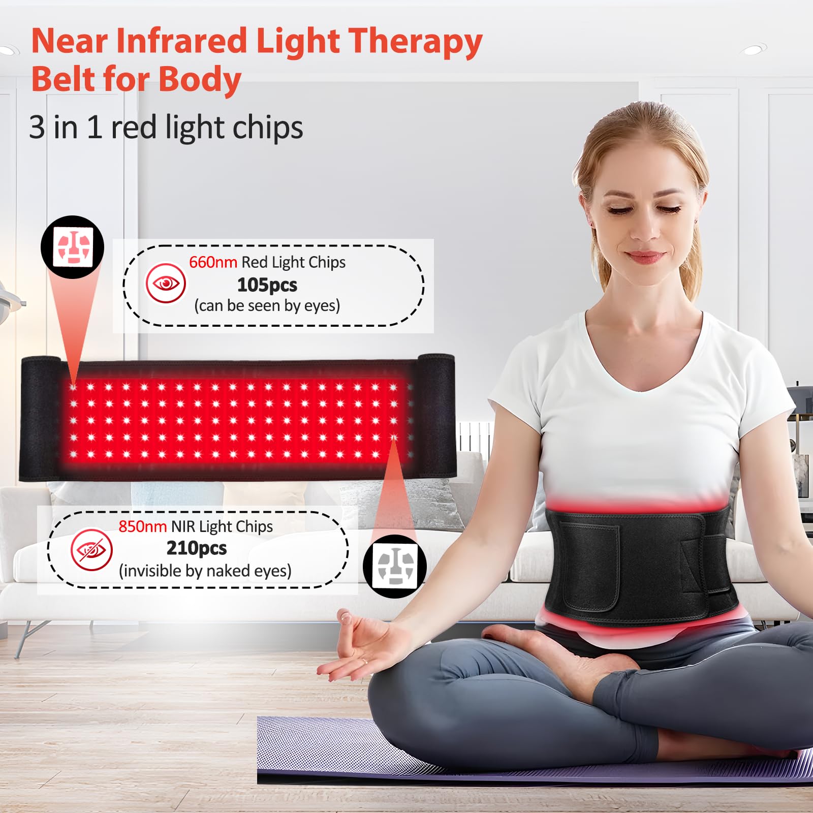 GMOWNW detalle de los LEDs 3 en 1 con alta densidad y beneficio terapéutico