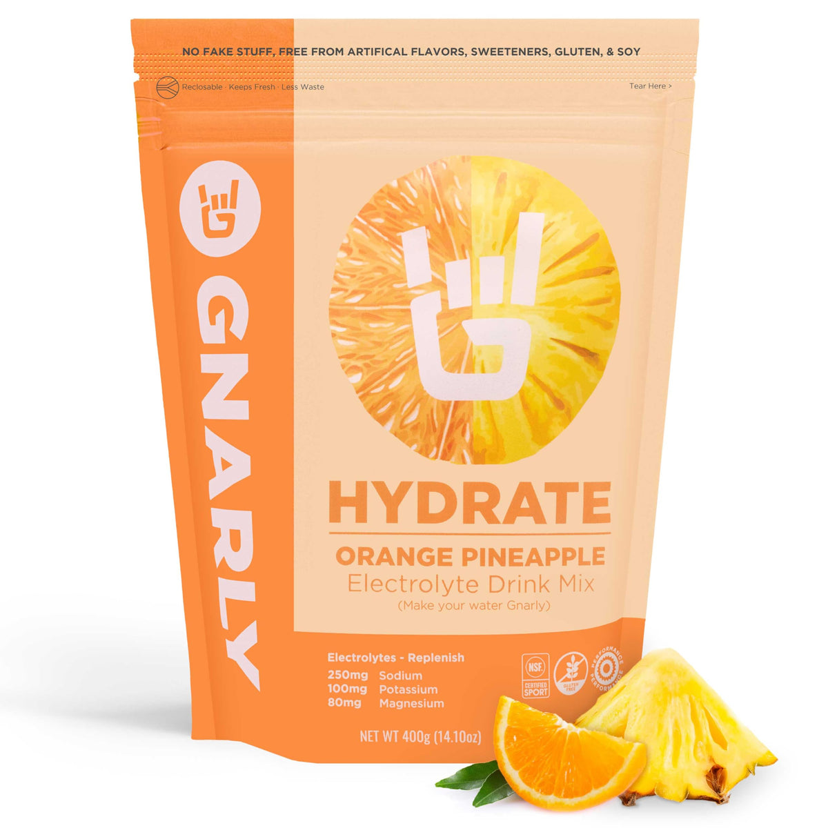 Gnarly Nutrition frasco frontal mostrando diseño y beneficios visibles