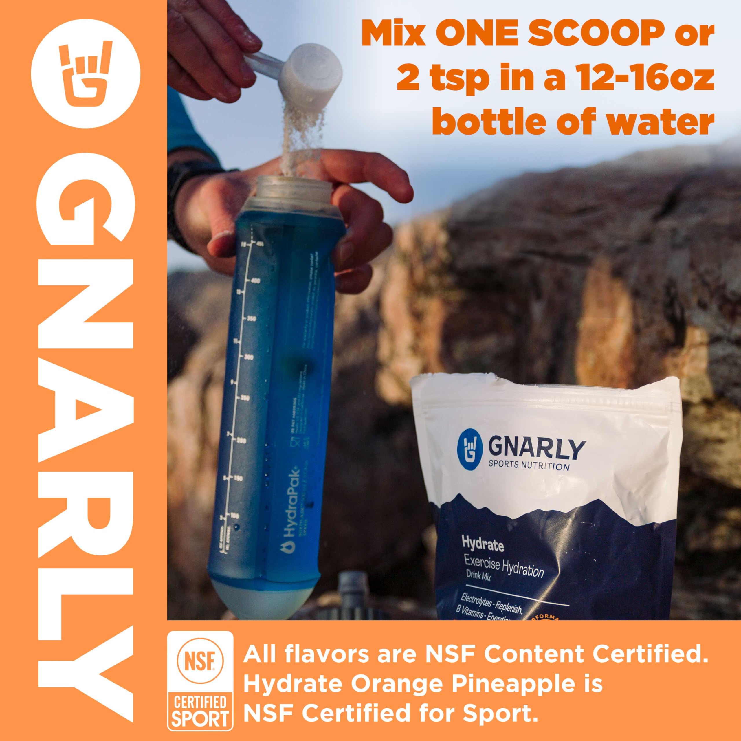 Gnarly Nutrition comparativa de tamaño en mano para evaluar cantidad