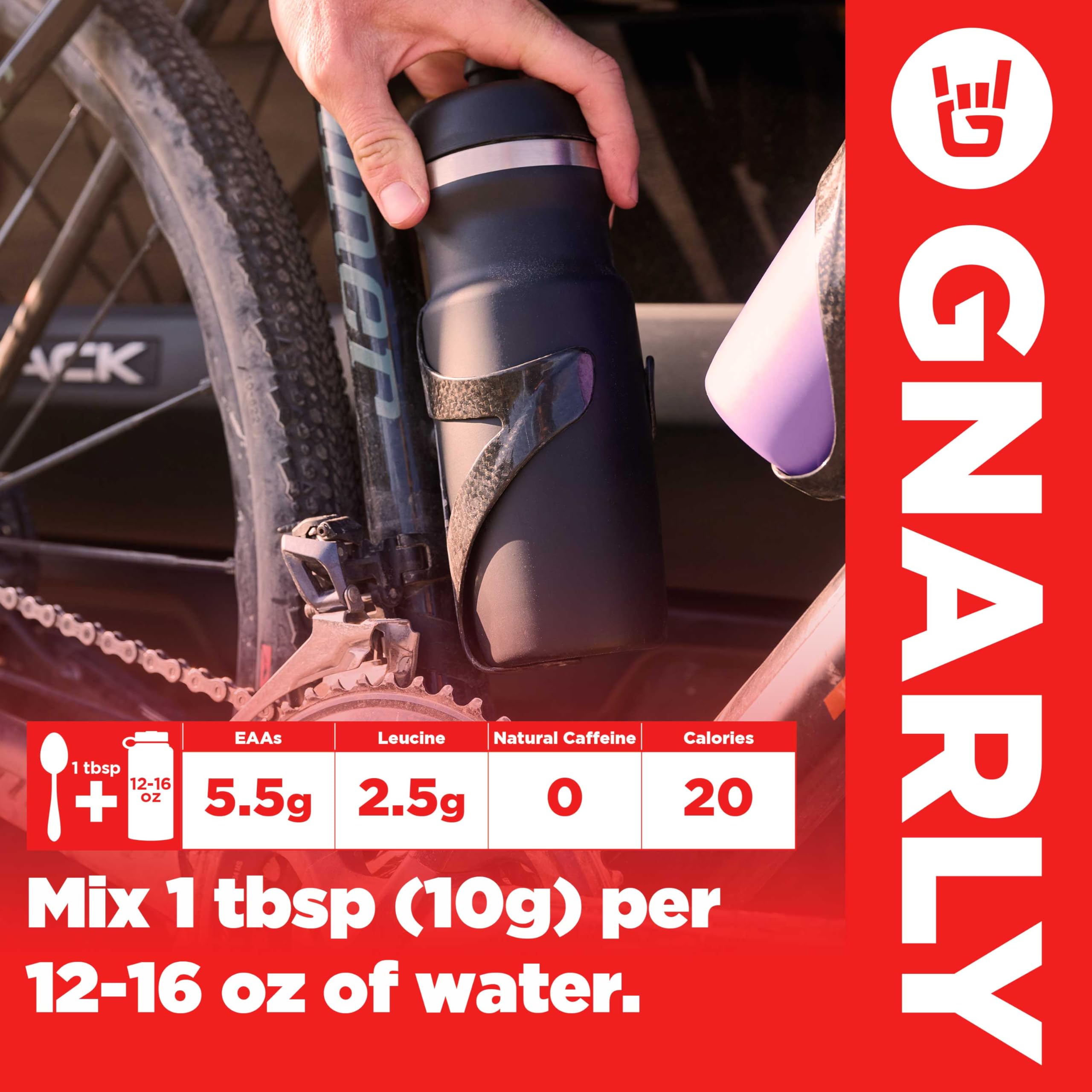 Gnarly Nutrition envase abierto mostrando color y consistencia atractiva