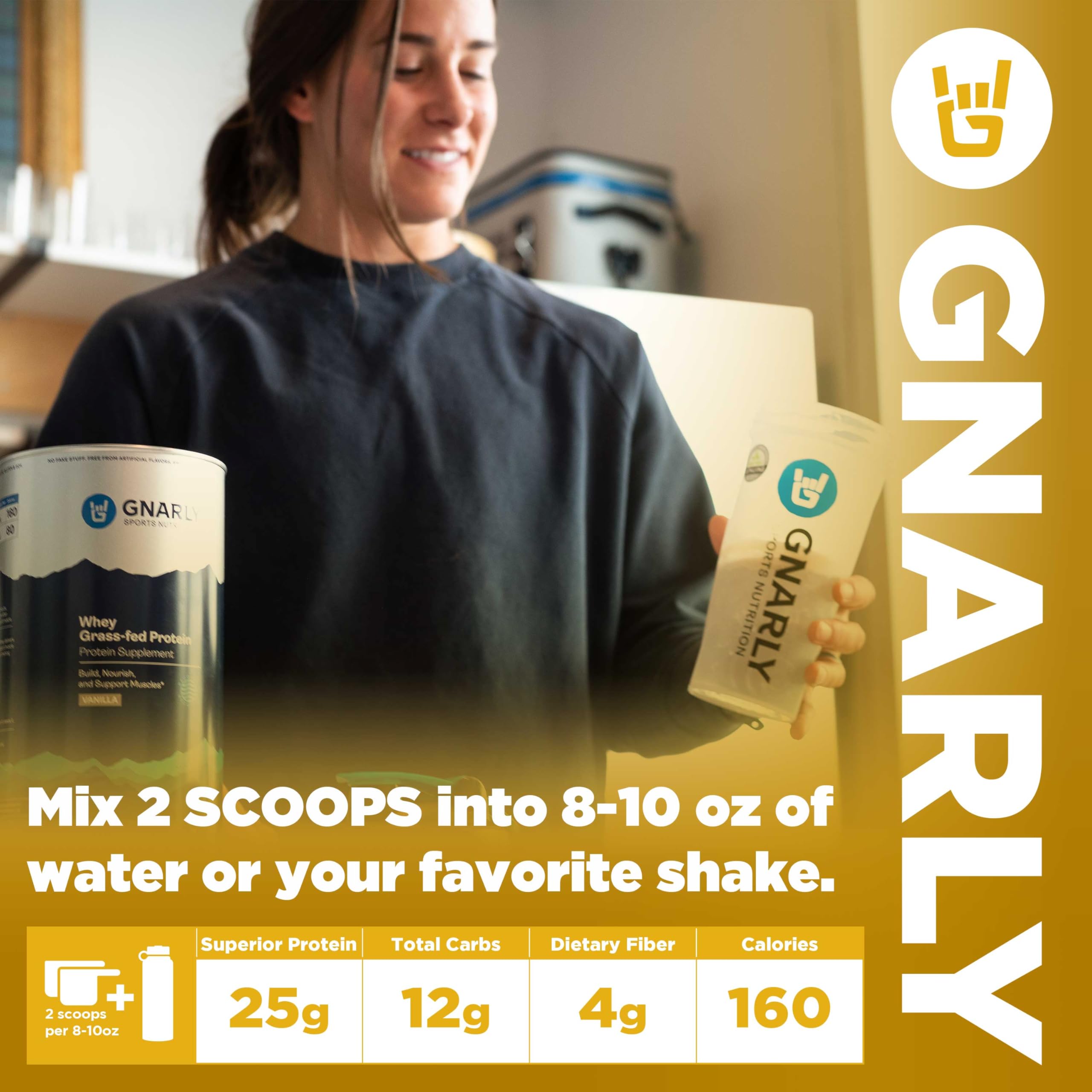 Gnarly Nutrition atleta usando batido en gimnasio para soporte muscular