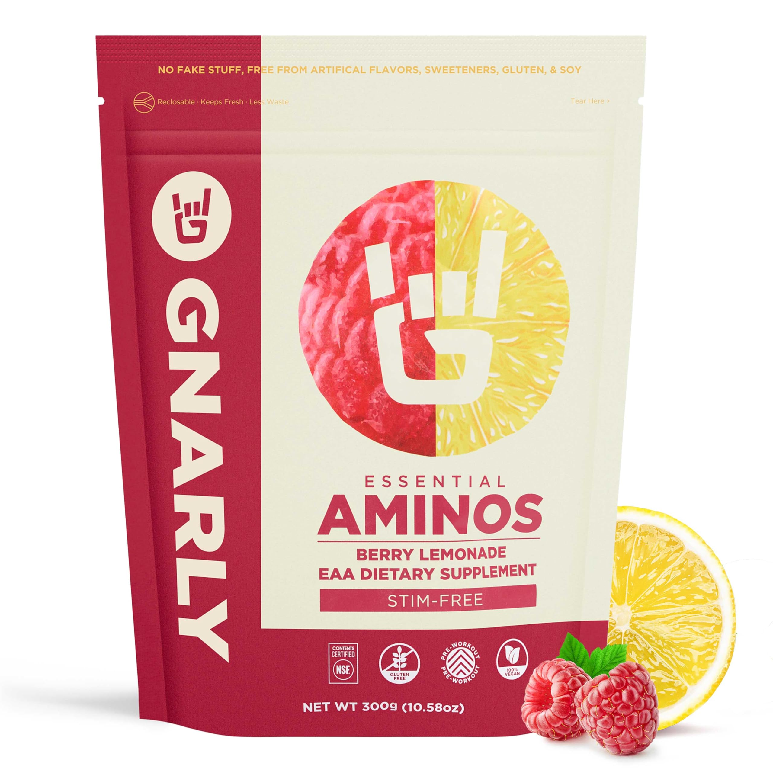 Gnarly Nutrition frente del envase mostrando marca y sabor beneficios claros