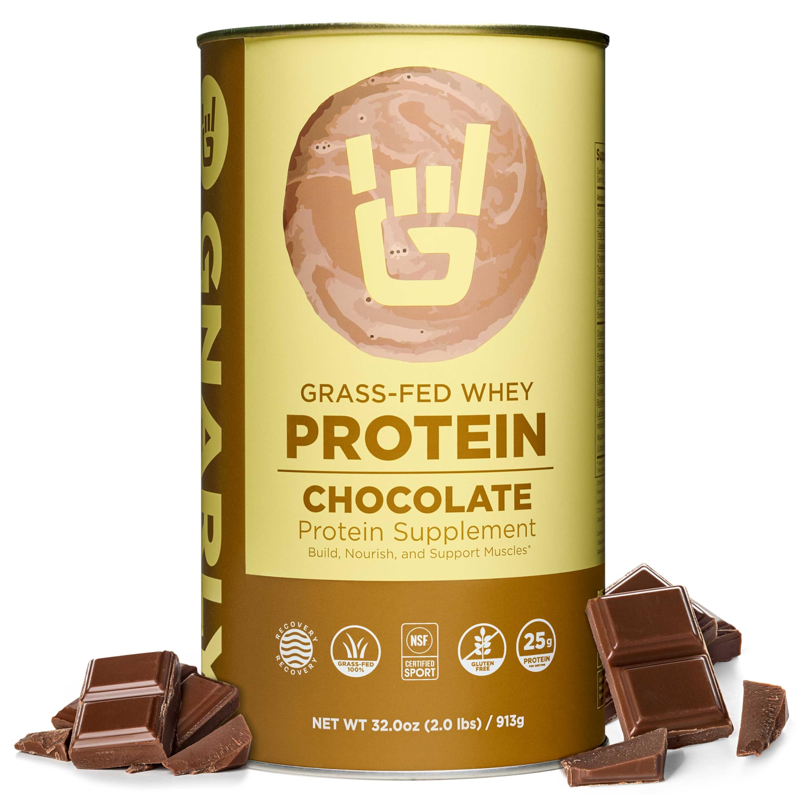 Gnarly Nutrition empaque frontal mostrando tamaño y sabor chocolate