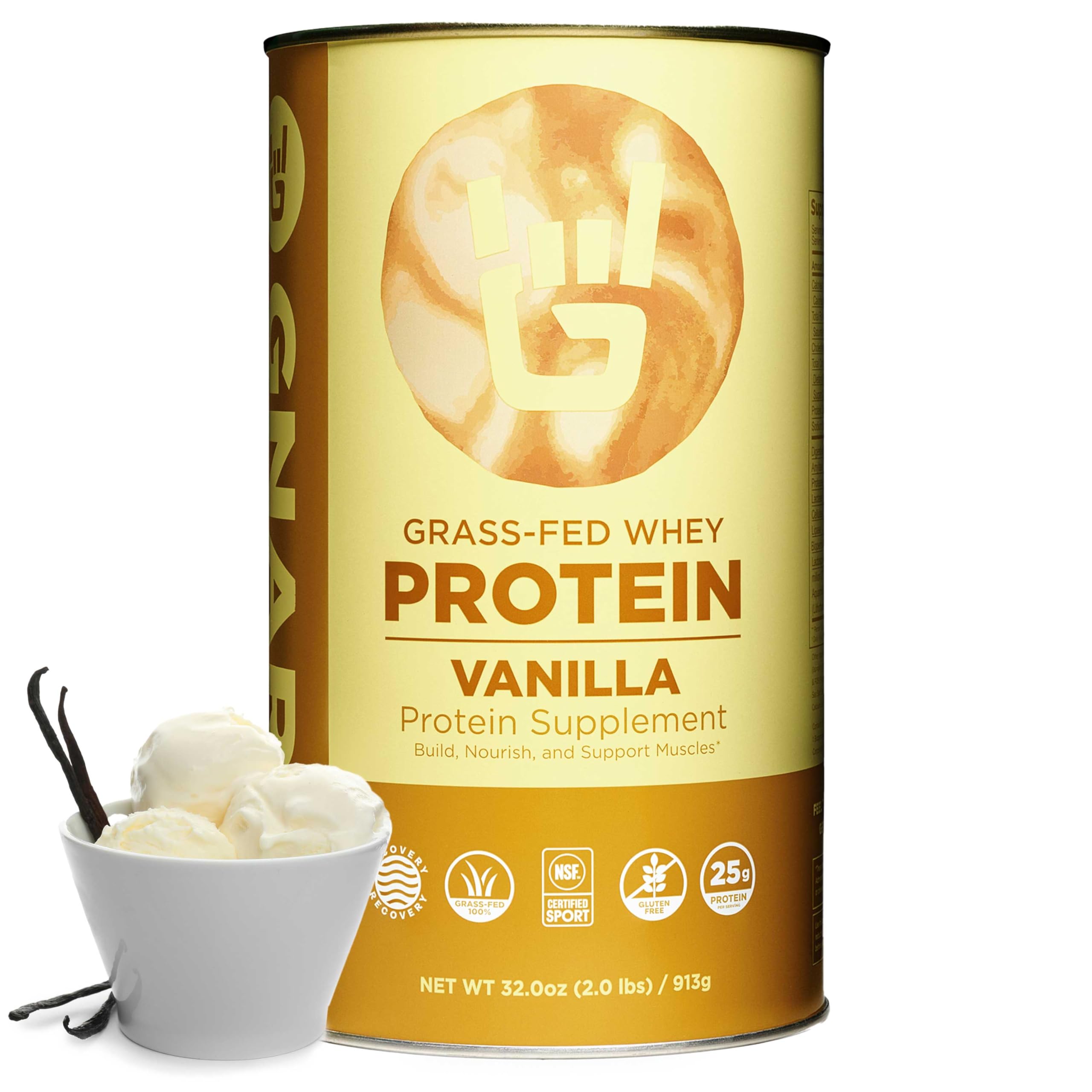 Gnarly Nutrition envase frontal sabor vainilla mostrando marca y beneficio recuperador