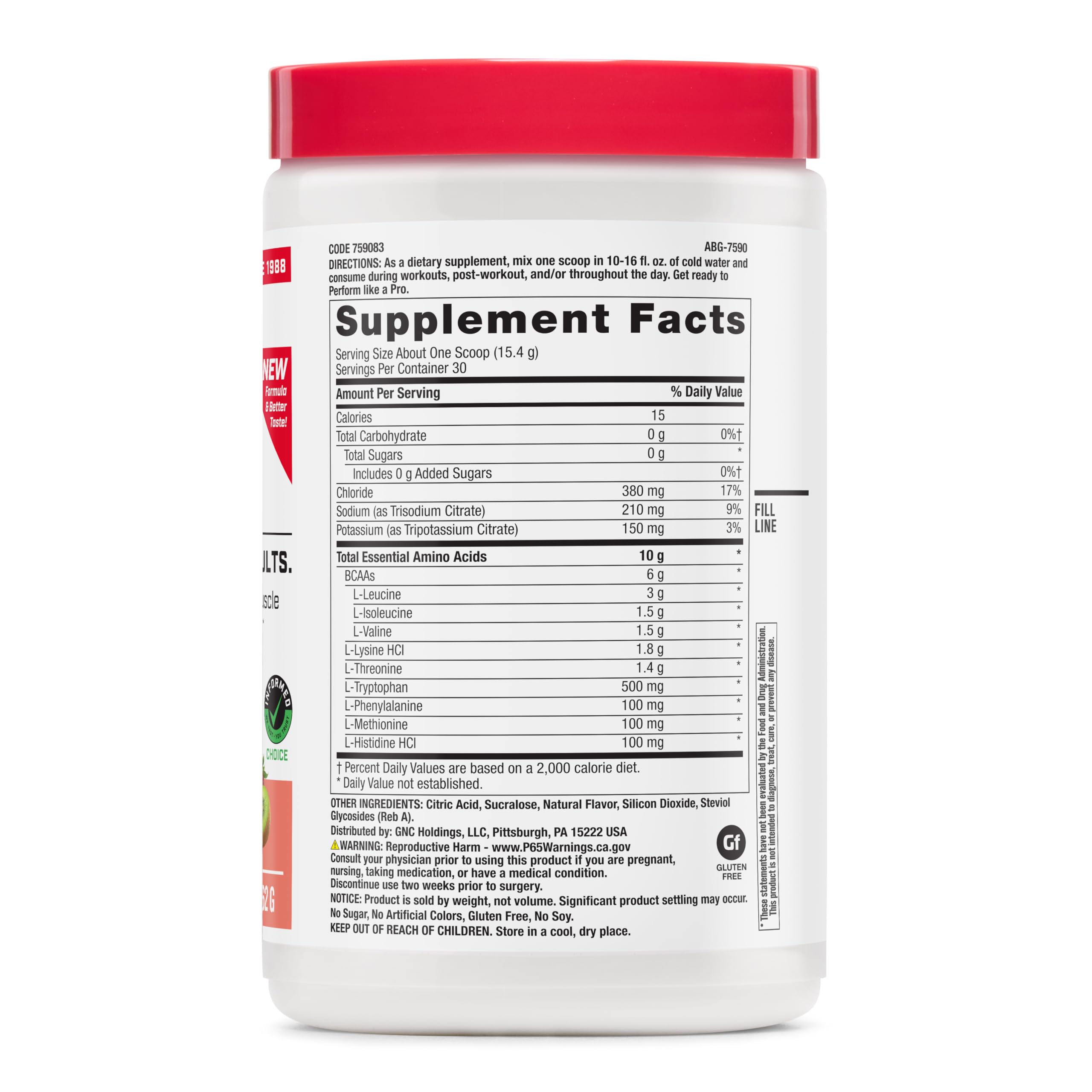 GNC polvo Amino Complete textura cercana, muestra disolución rápida y mezcla fina