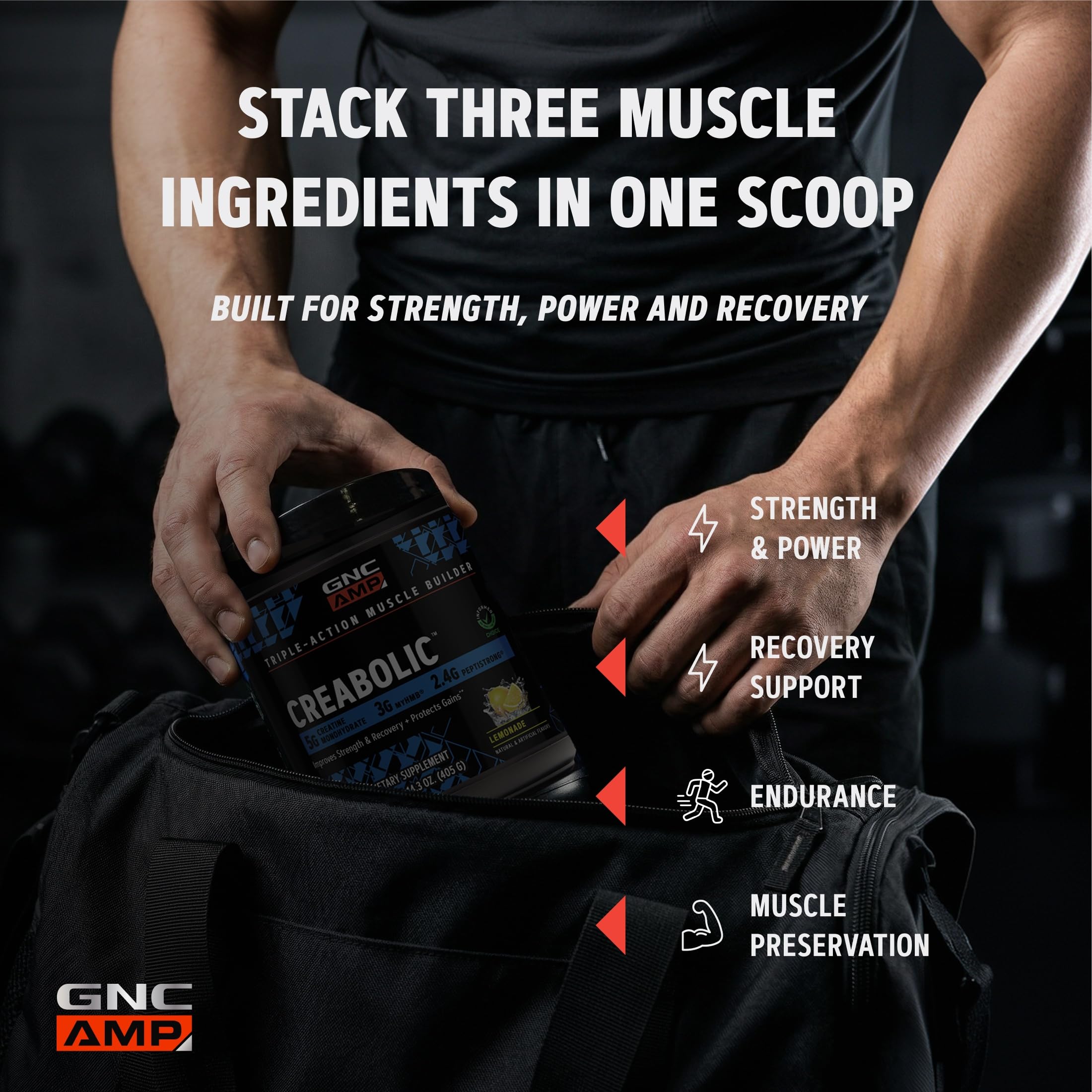 GNC cuchara con polvo Creabolic lista para mezclar, dosis precisa de 5 g