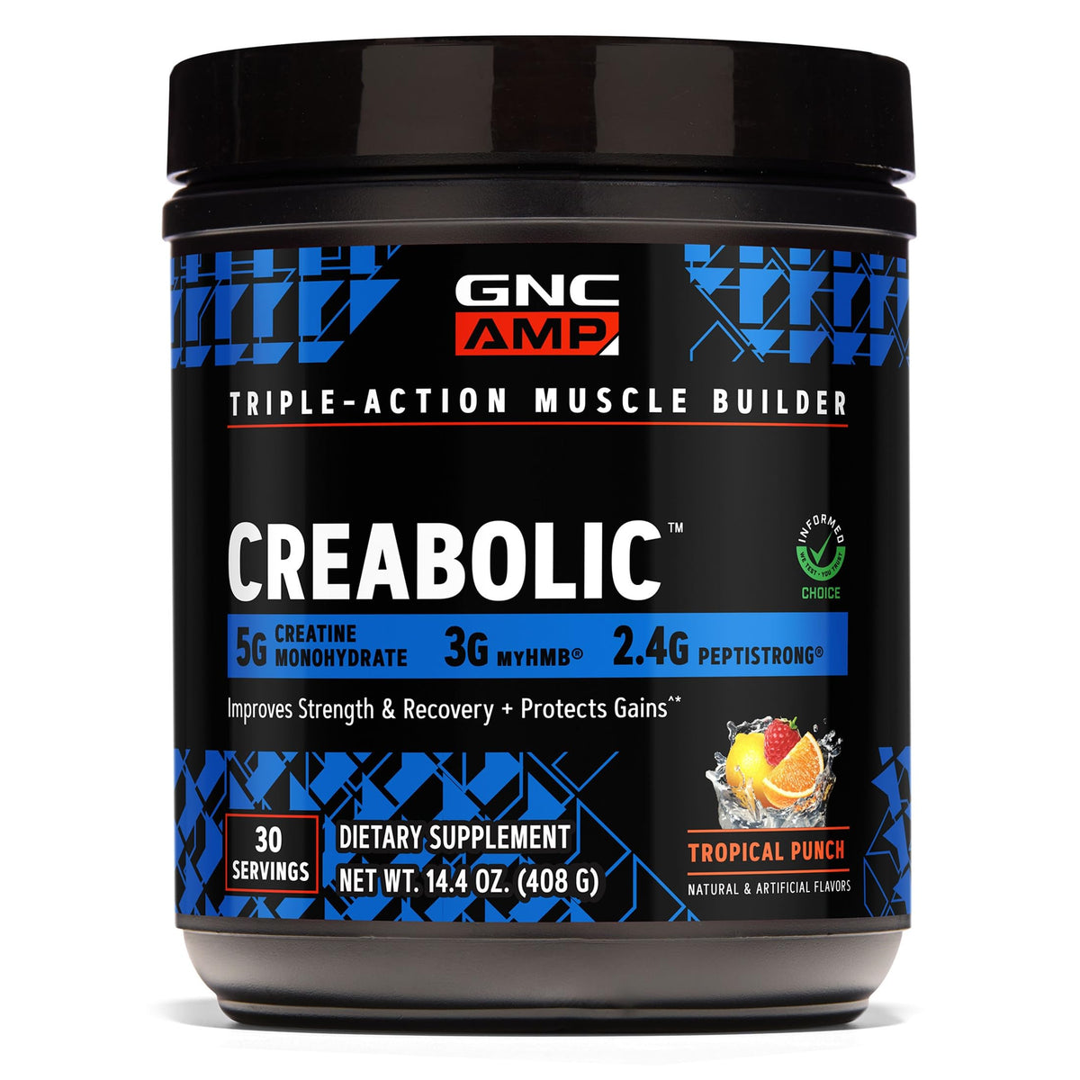 GNC AMP Creabolic envase frontal con información clara y atractivo sabor