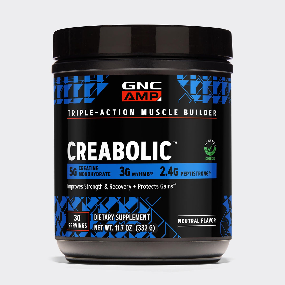 GNC AMP Creabolic vista frontal mostrando envase y diseño, beneficio confianza