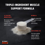 GNC AMP Creabolic scoop con porción de 5 g sobre fondo neutro, beneficio dosificación precisa