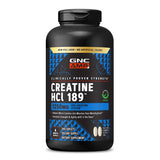 GNC envase frontal mostrando creatina HCl y conveniencia