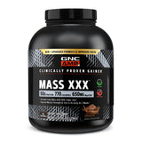 GNC AMP MASS XXX frente del envase mostrando etiqueta y sabor chocolate, útil para identificar producto