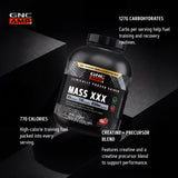 GNC AMP MASS XXX etiqueta de ingredientes enfocada que muestra componentes clave y transparencia