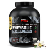 GNC envase frontal mostrando proteína en vainilla y beneficios