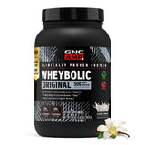 GNC envase frontal del producto mostrando 28 oz y sabor vainilla
