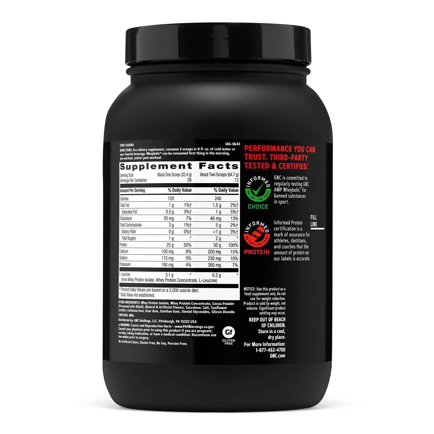 GNC primera plana del polvo whey textura fina para mezcla homogénea