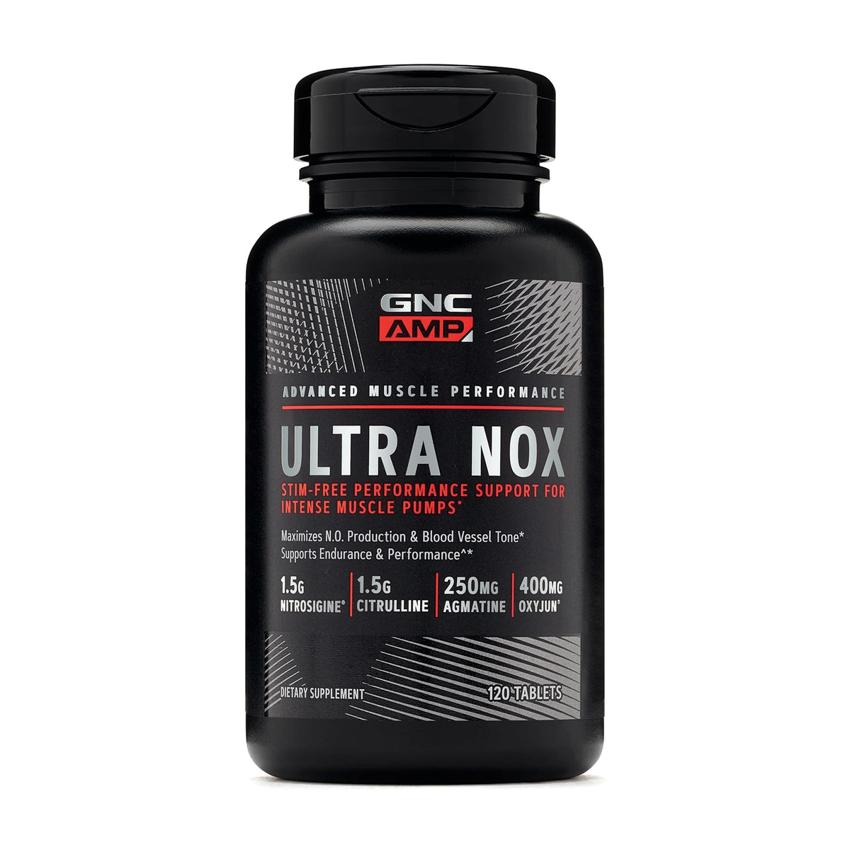 GNC AMP Ultra Nox vista frontal mostrando el envase y fácil identificación