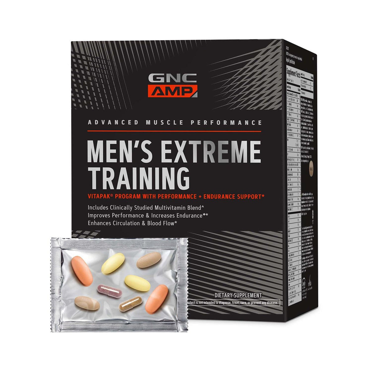 GNC Vitapak frontal con caja y sobres, conveniencia diaria destacada