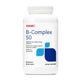 GNC B-Complex 50 frente del empaque mostrando etiqueta y tamaño conveniente