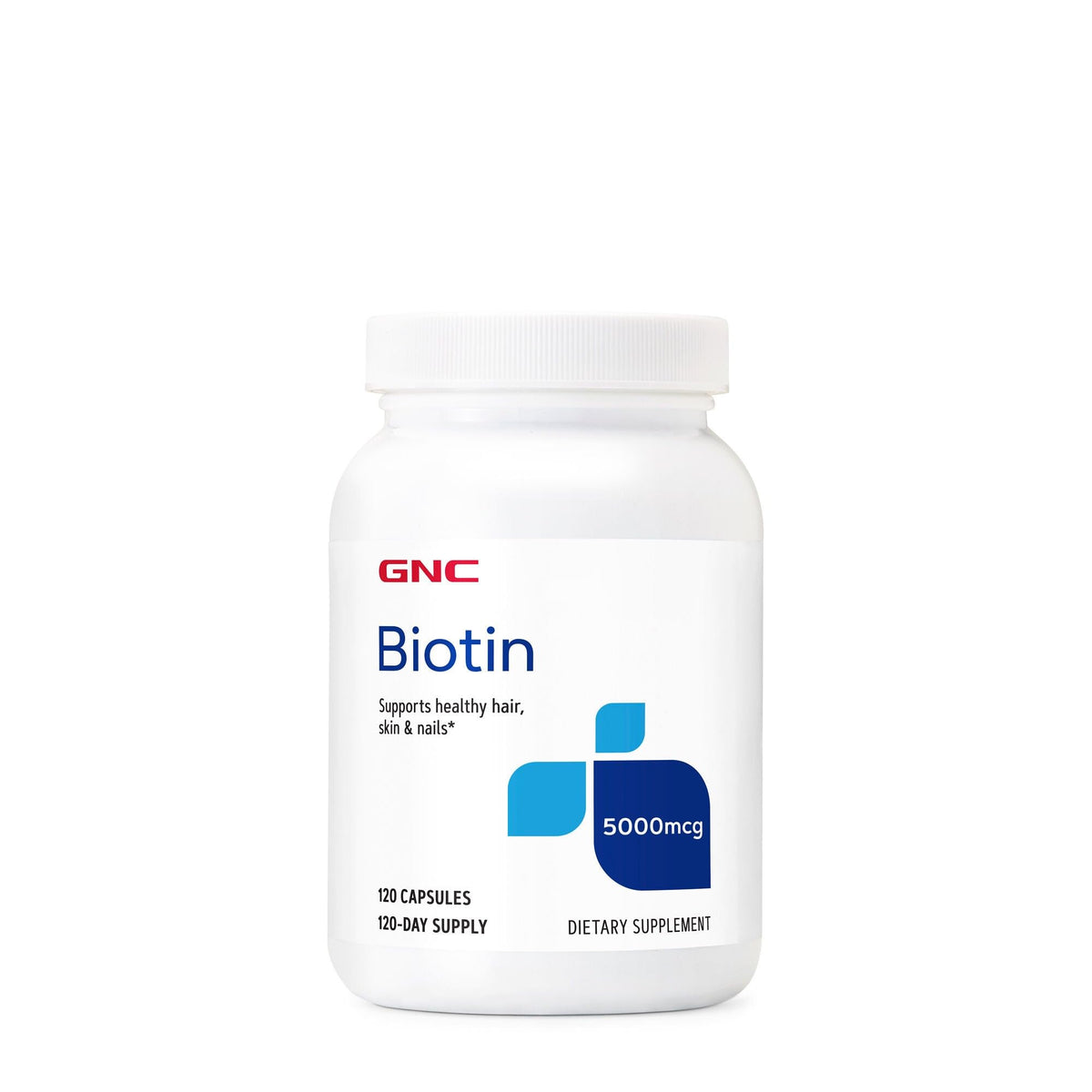 GNC frasco frontal mostrando etiqueta y beneficio de soporte para cabello