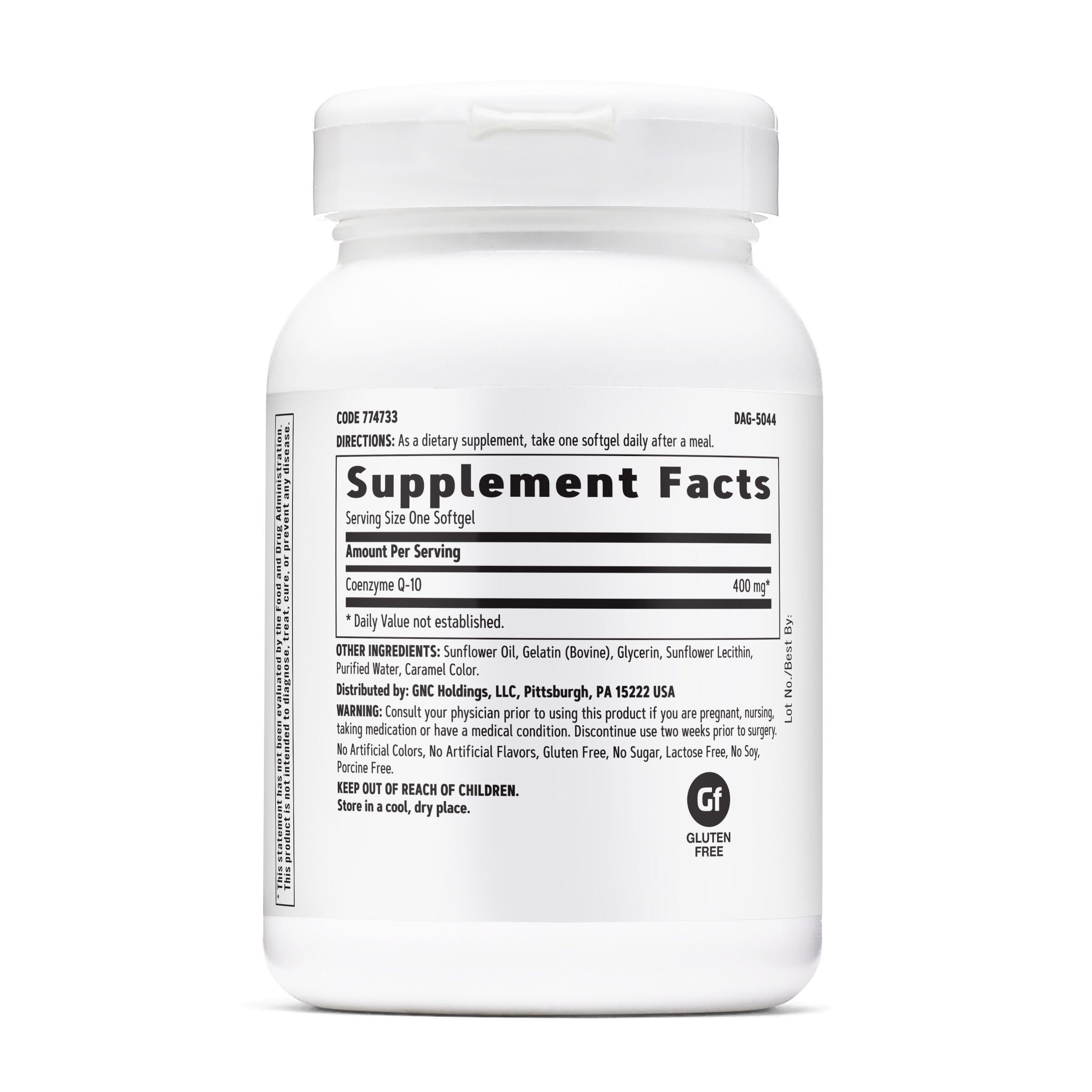 GNC CoQ‑10 detalle de cápsula blanda destacando fácil de tragar