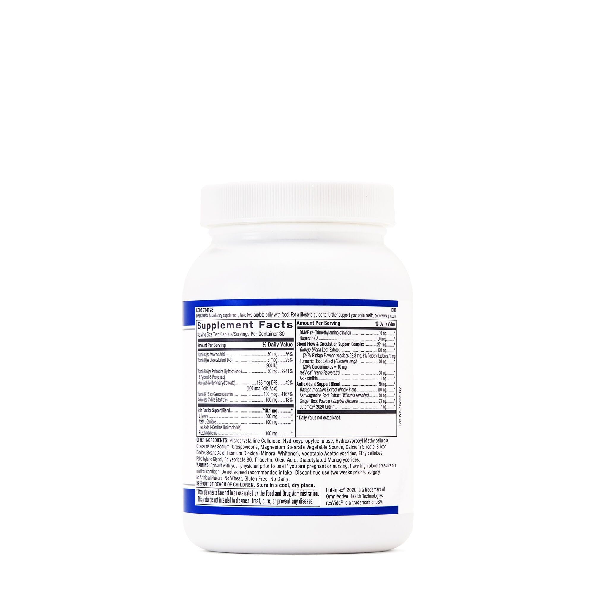 GNC envase abierto con tabletas dispersas mostrando contenido