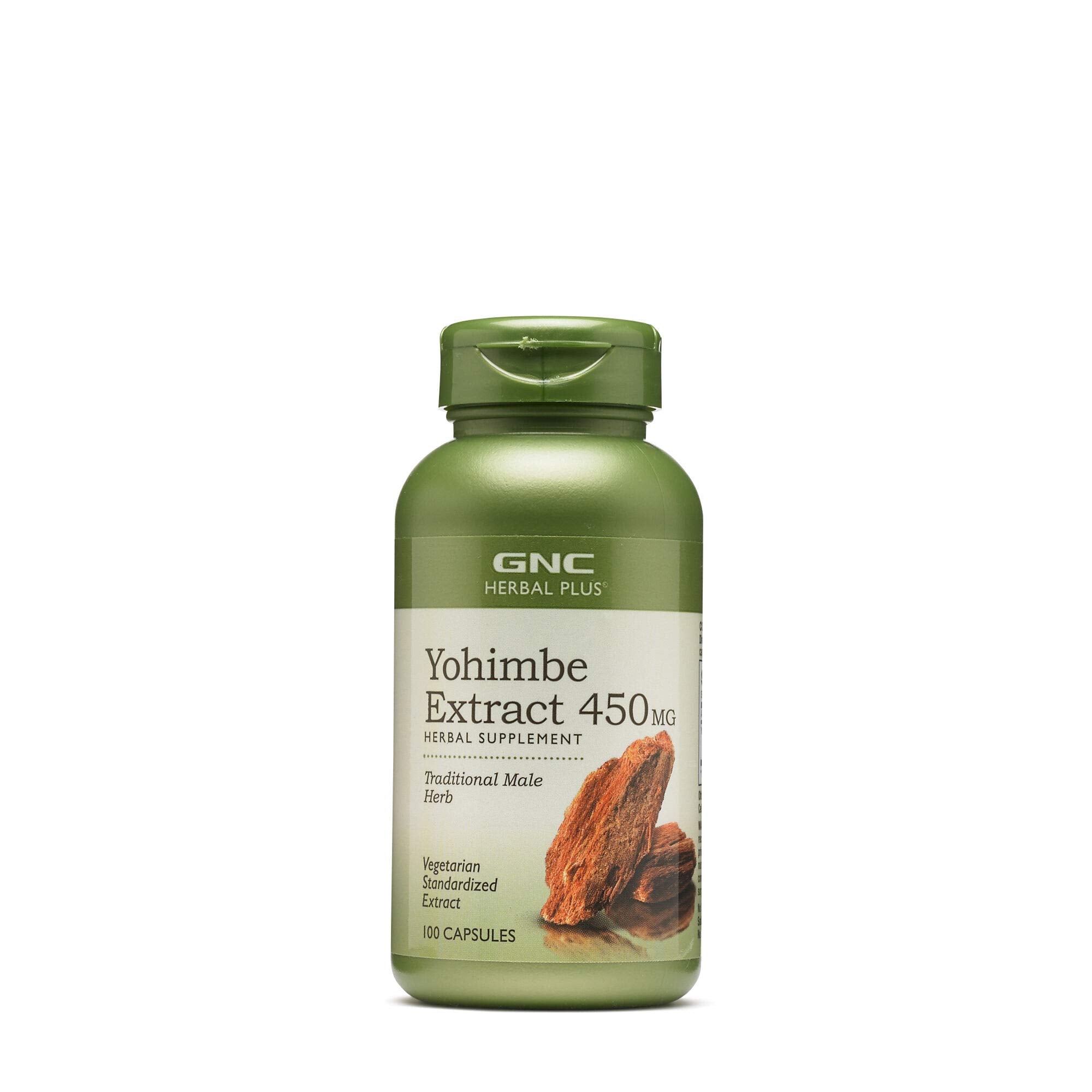 GNC envase frontal de Yohimbe Extract 450 mg con información clara