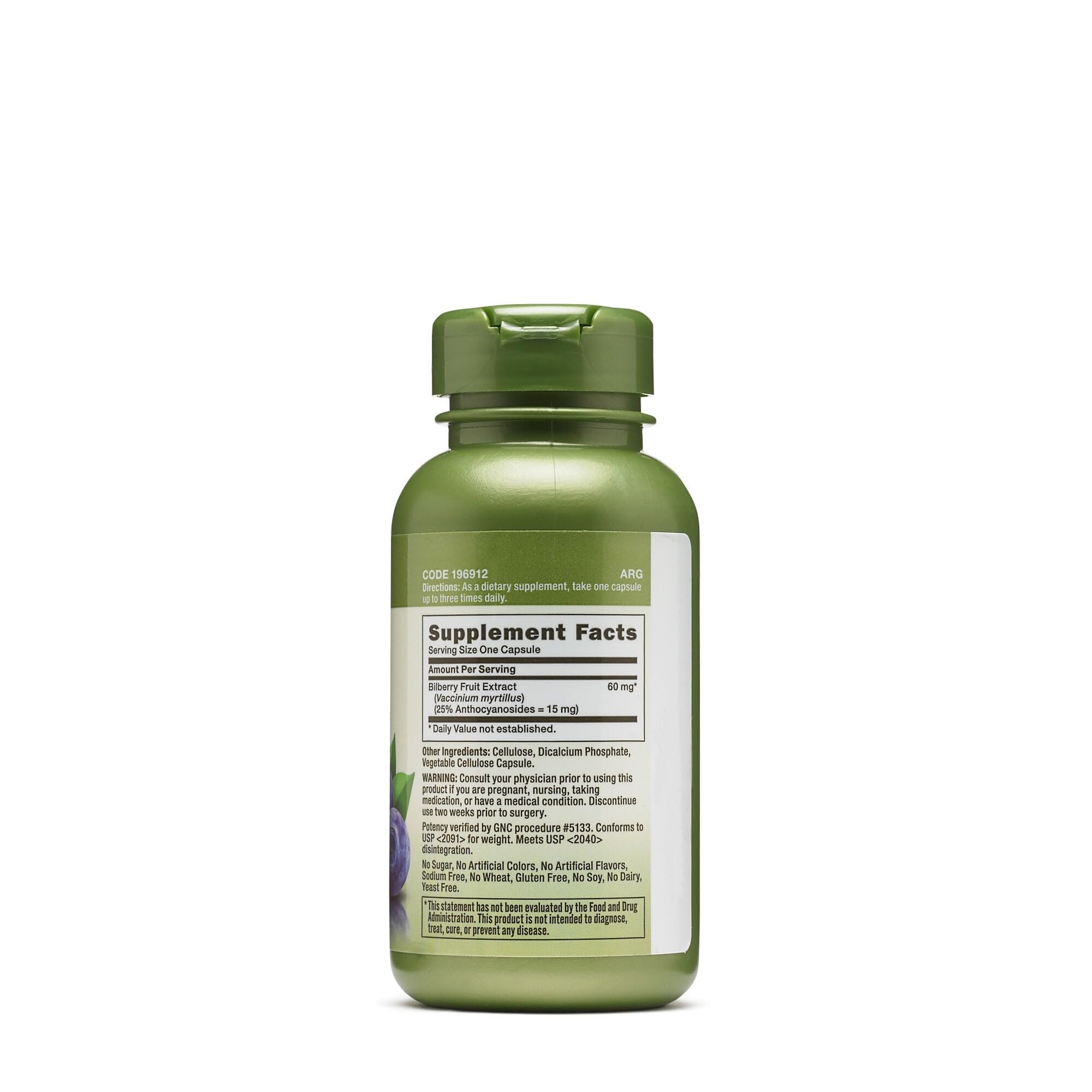 GNC detalle de tabletas de extracto de arándano para textura y dosificación