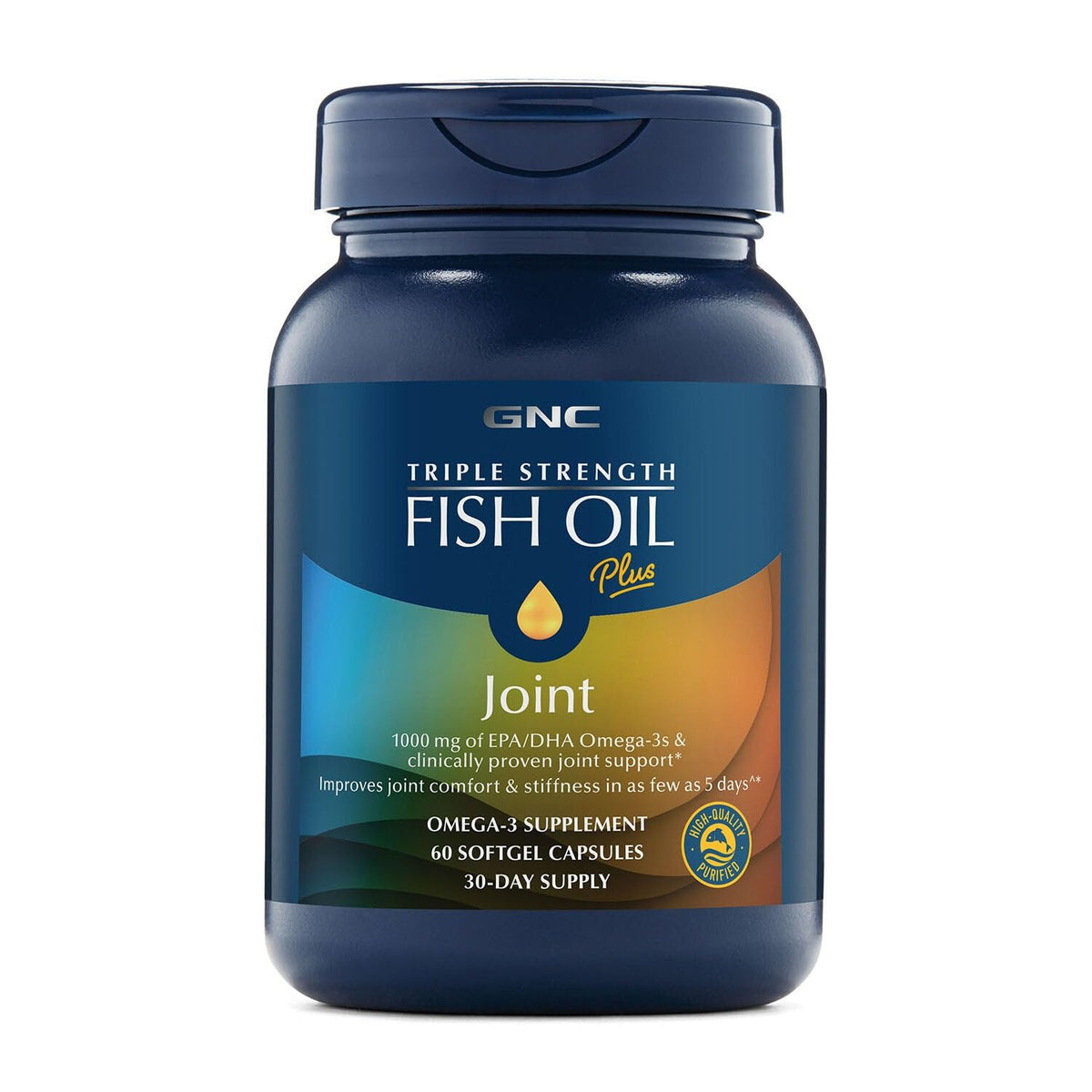 GNC frontal del envase triple strength mostrando beneficios clave