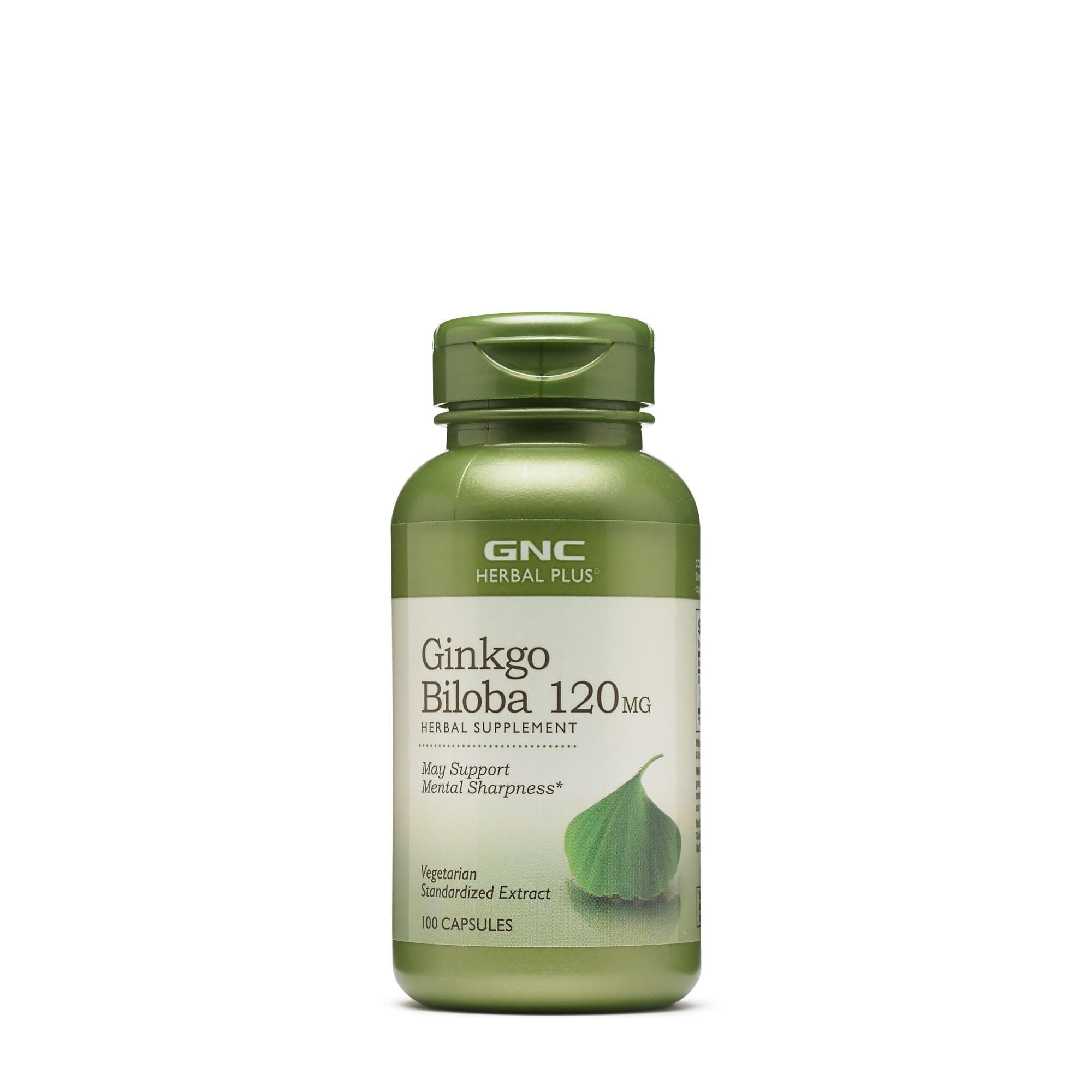 GNC botella frontal de Ginkgo Biloba 120 mg mostrando etiqueta clara y beneficios