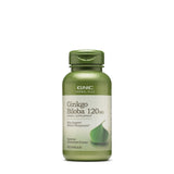 GNC botella frontal de Ginkgo Biloba 120 mg mostrando etiqueta clara y beneficios