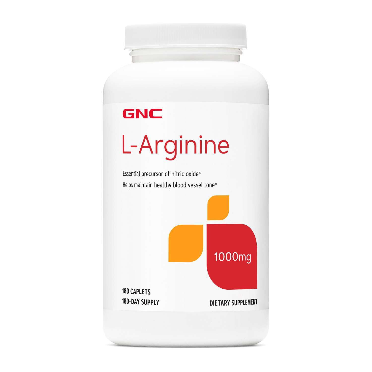 GNC envase frontal con L Arginine 1000mg mostrando diseño y cantidad, conveniencia diaria