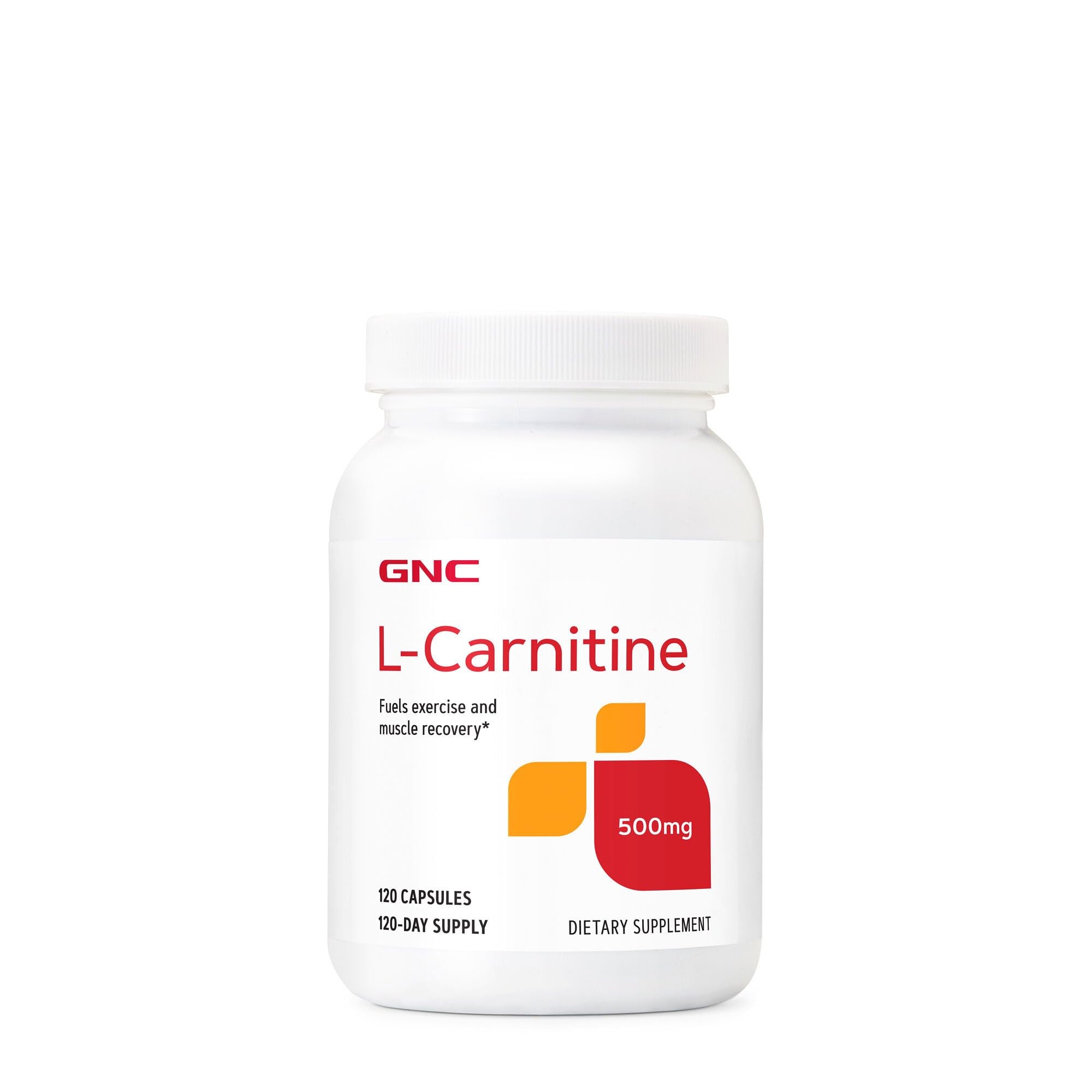 GNC L Carnitine frasco frontal mostrando etiquetas claras y dosis 500 mg
