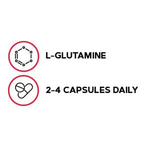 cápsulas de L-Glutamine GNC detalle de textura y tamaño, fácil de tragar para suplementación diaria