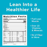 GNC etiqueta nutricional de Lean Shake 25 destacando 25 g proteína y vitaminas para soporte diario