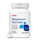 GNC frasco frontal de Magnesium Glycinate mostrando la etiqueta clara y beneficios