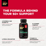 GNC Mega Men 50 Plus etiqueta con lista de ingredientes clave visible