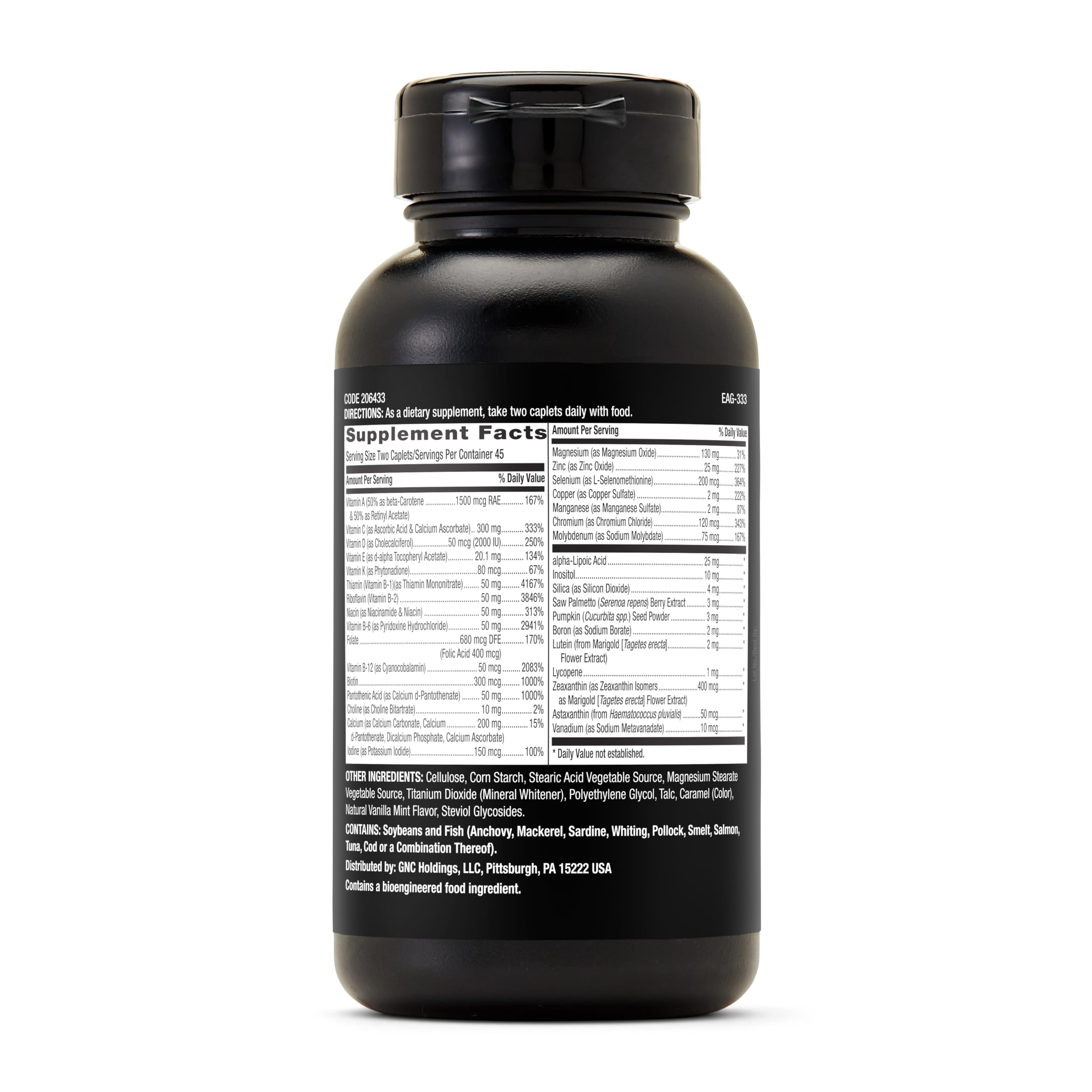 GNC Mega Men primer plano del caplet con textura y liberación controlada