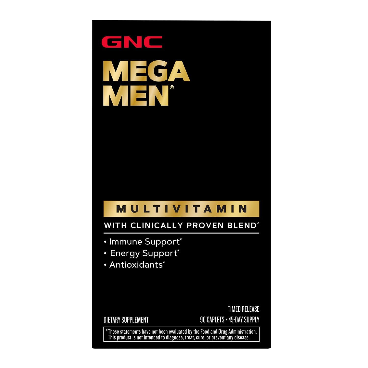 GNC Mega Men caplet junto a moneda para comparar tamaño y facilidad de ingestión