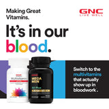 GNC Mega Men en rutina matutina con agua, facilita la toma diaria
