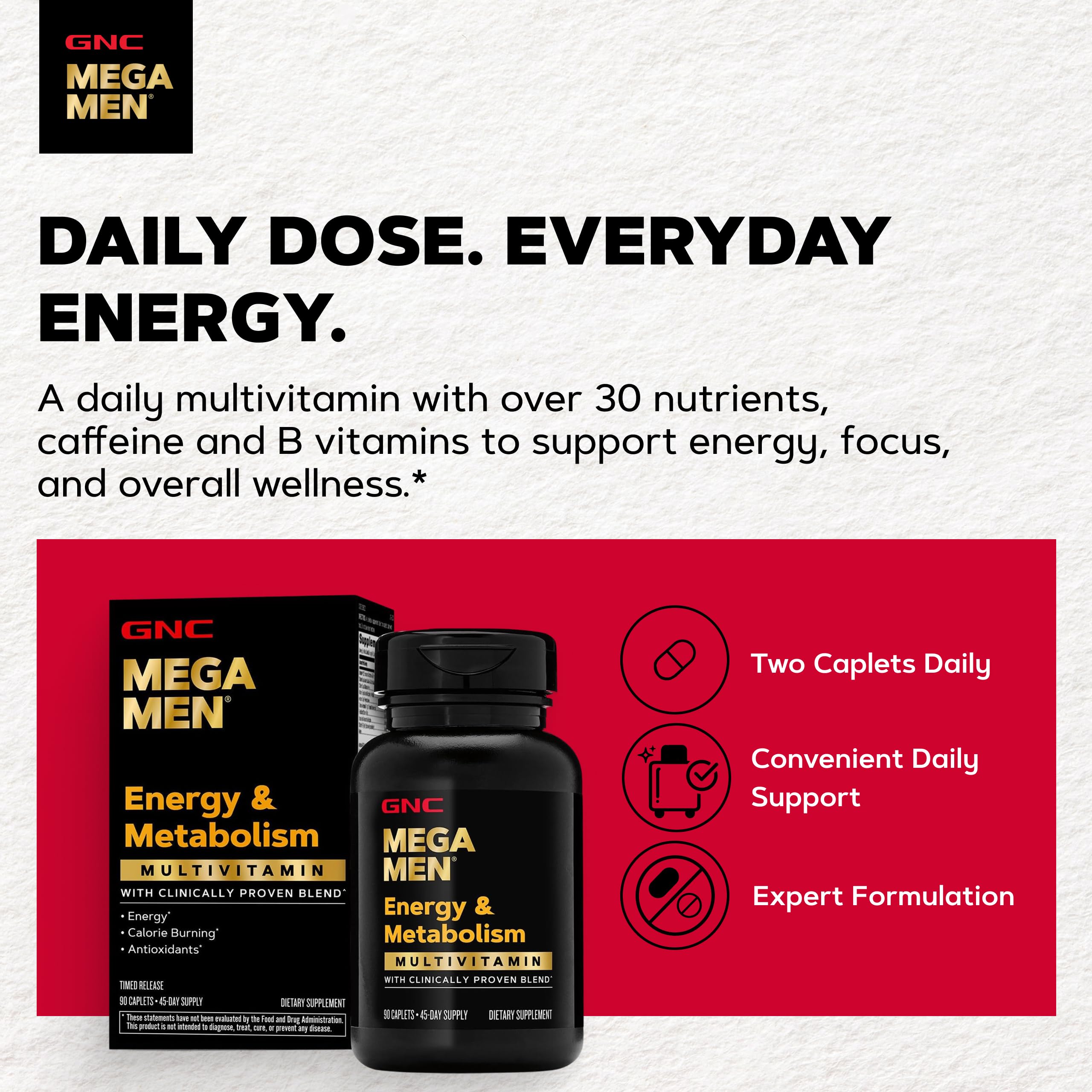 GNC Mega Men etiqueta con información nutricional y lista de ingredientes clave