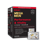 GNC Mega Men pack frontal mostrando cajas y sobres, beneficio conveniencia