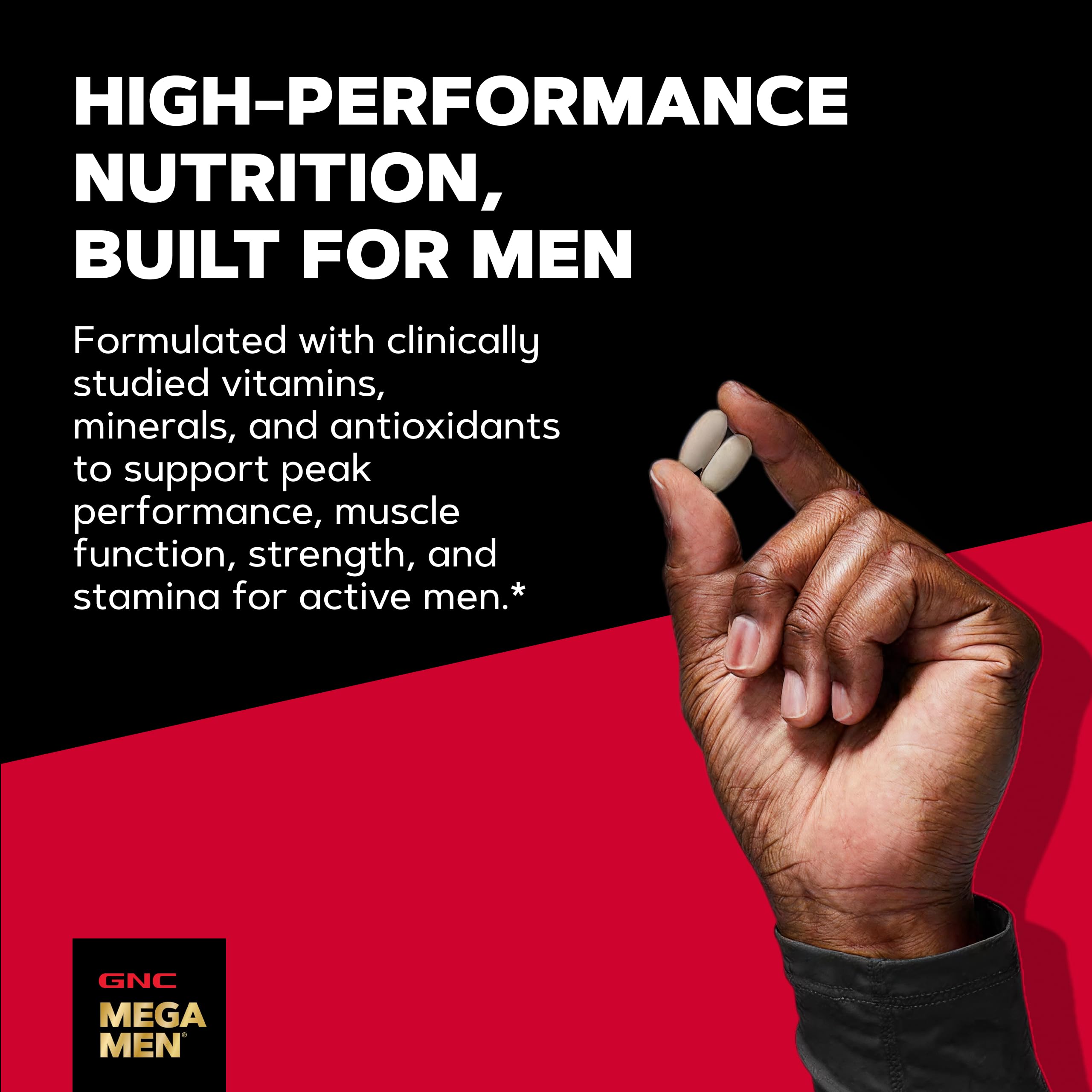 GNC Mega Men Sport detalle de la textura de la cápsula fácil de tragar