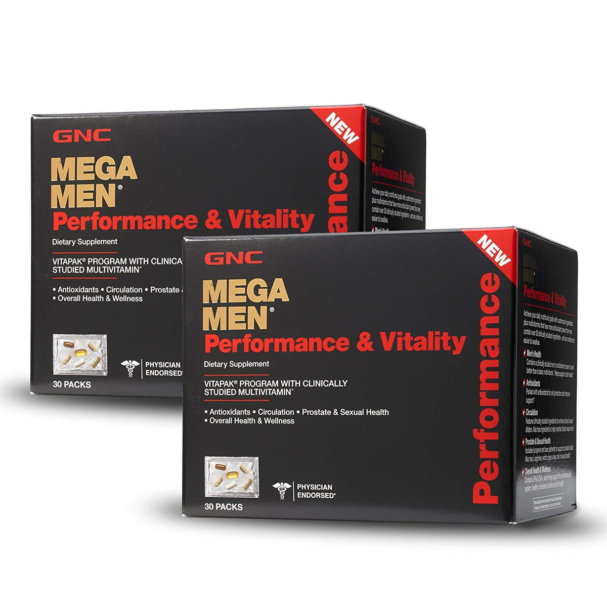 GNC Mega Men Vitapak empaque frontal que facilita dosis diaria y conveniencia