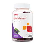 GNC frasco frontal de Melatonin Gummies sabor mora mostrando etiqueta y cantidad